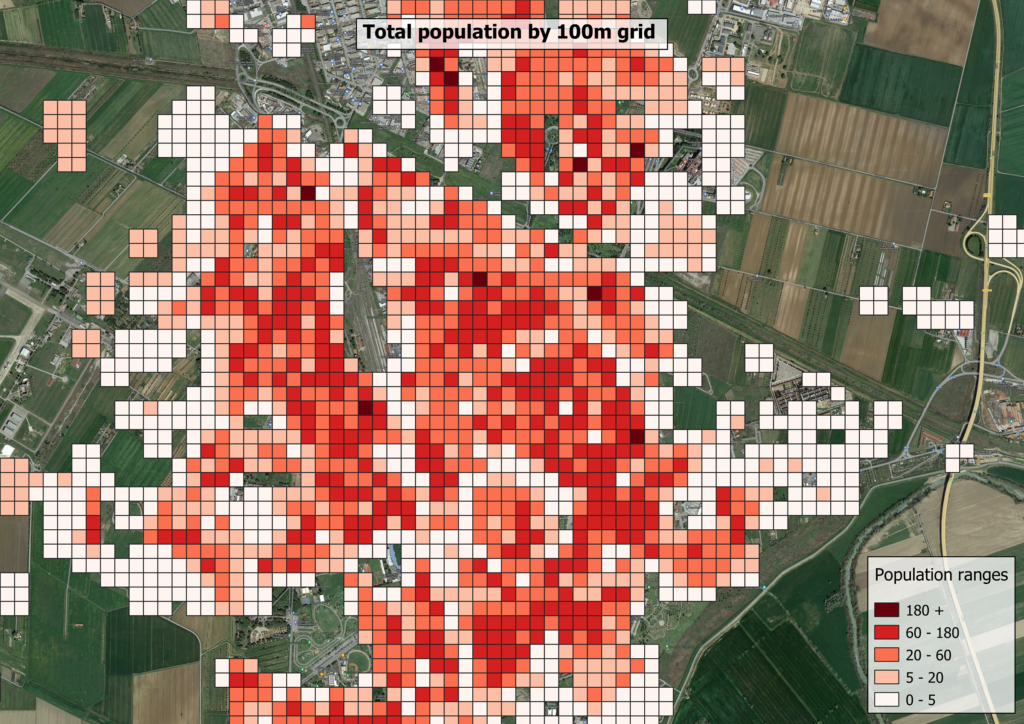 100 meter grid population Italy