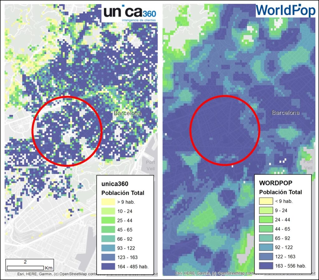 Mapa calidad wordpop en Barcelona España